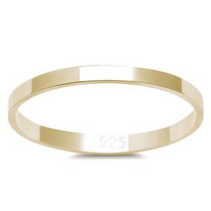 2 MM Flat 14KT Gold Plated Silver Band Ring